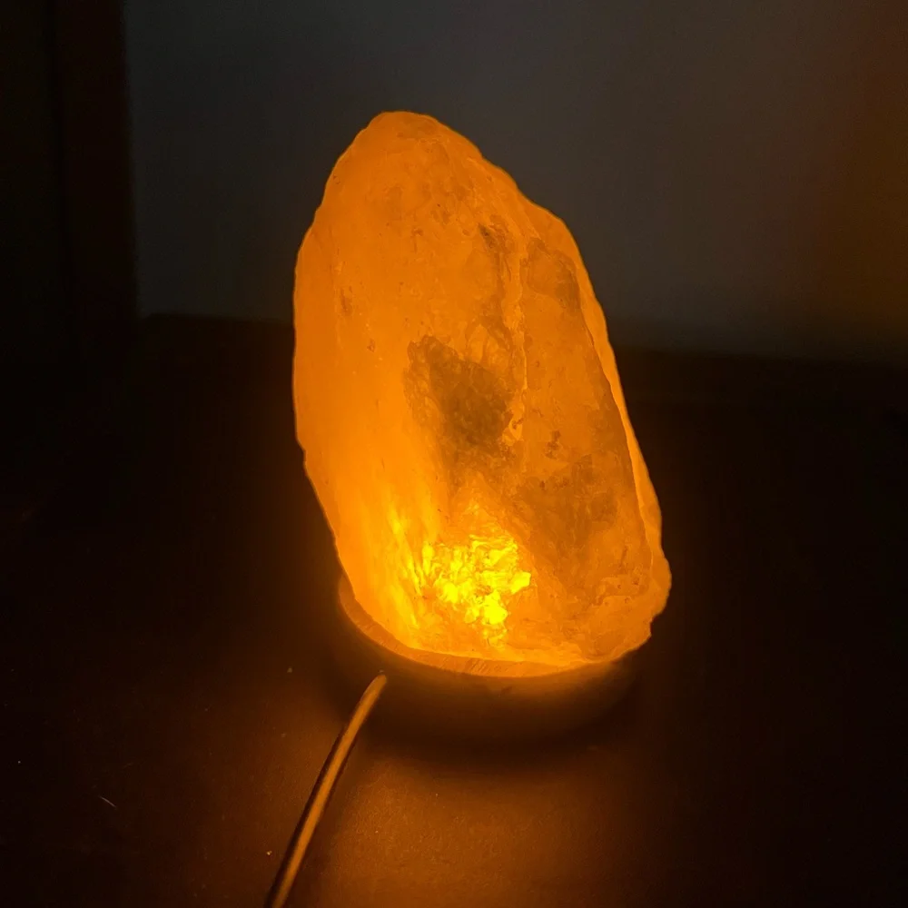NIB New Room 2 Room Natural Himalayan Salt Lamp Natural Wood Base - USB Powered